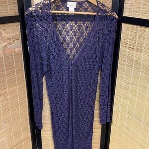 Crochet Long Cardigan - Deep Purple